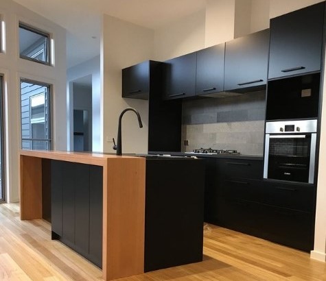 Kitchen Black with Timber Servery Queenscliff