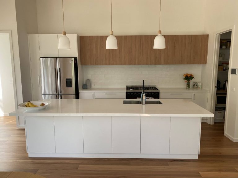 Kitchen White with Timber look Wall Cupboards